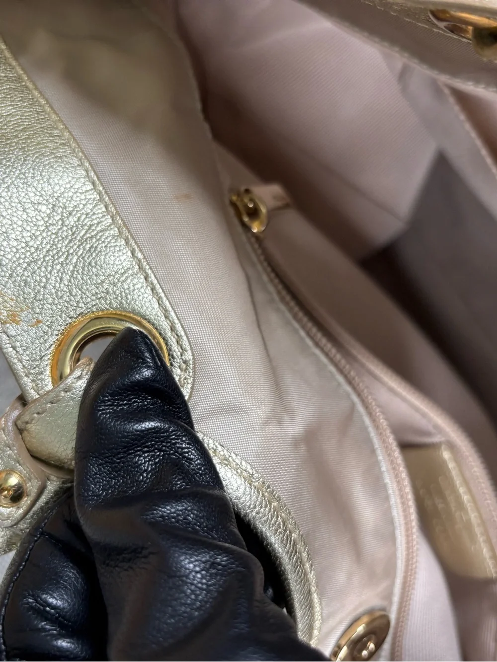 Salvatore Ferragamo Beige Nylon Shoulder Bag with Metallic Gold Trim